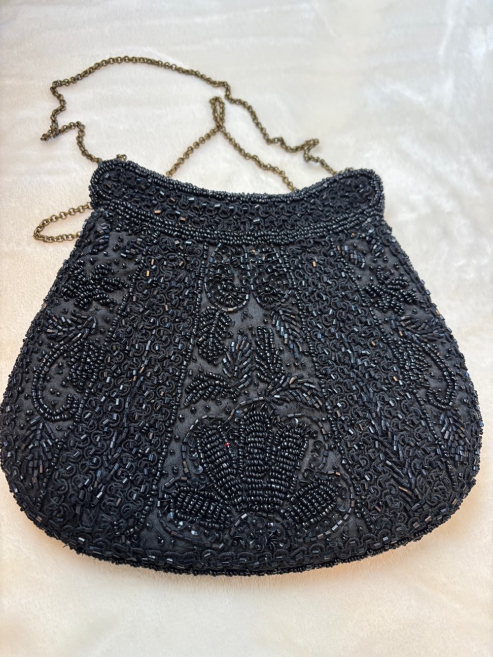 Vintage Black Beaded Evening Handbag - Fabulous w/Chain - Picture 13 of 13